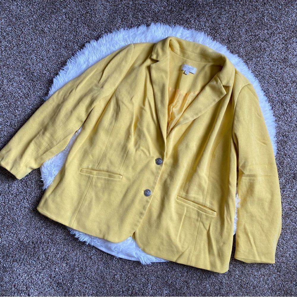 Talbots Blazer‎ Jacket Lined Yellow Button Front Cotton Women’s Size 16W Office